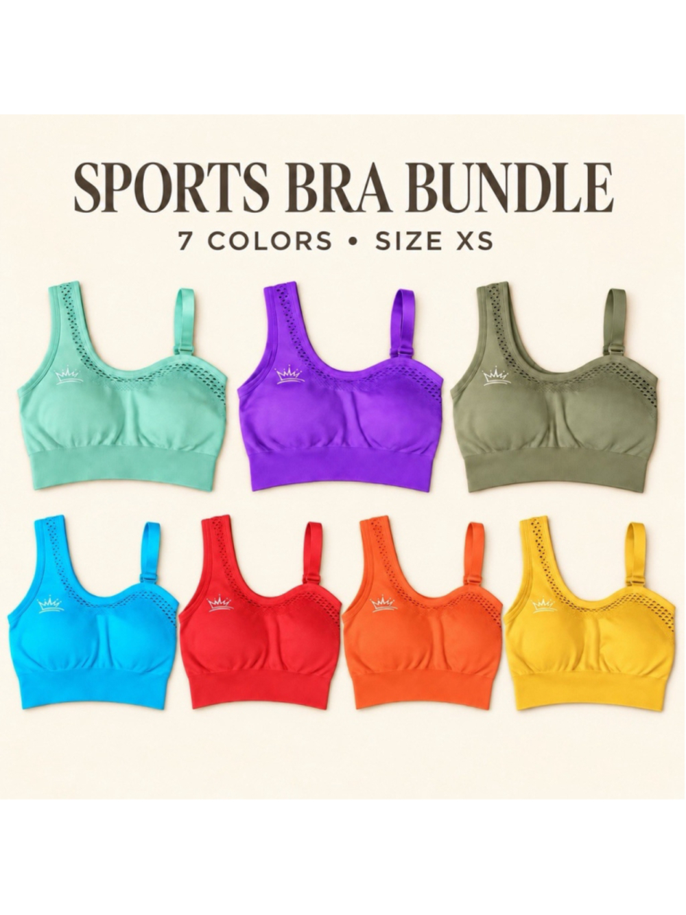 Royal Athletics Bundle of 7 Convertible One Shoulder Sports Bras in Size XS. NEW
